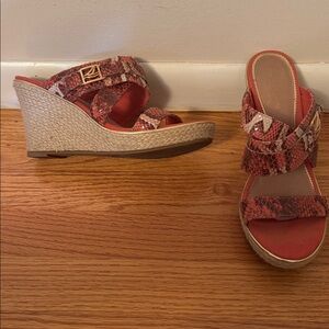 Sperry Red and Tan Espadrille Wedges